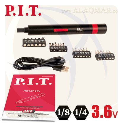 مفك بطارية حل و ربط مسدس 1/4بوصة 3.6فولت 4نيوتن 1.3امبير Li-Ion  + سنون PES3.6P-24A PIT