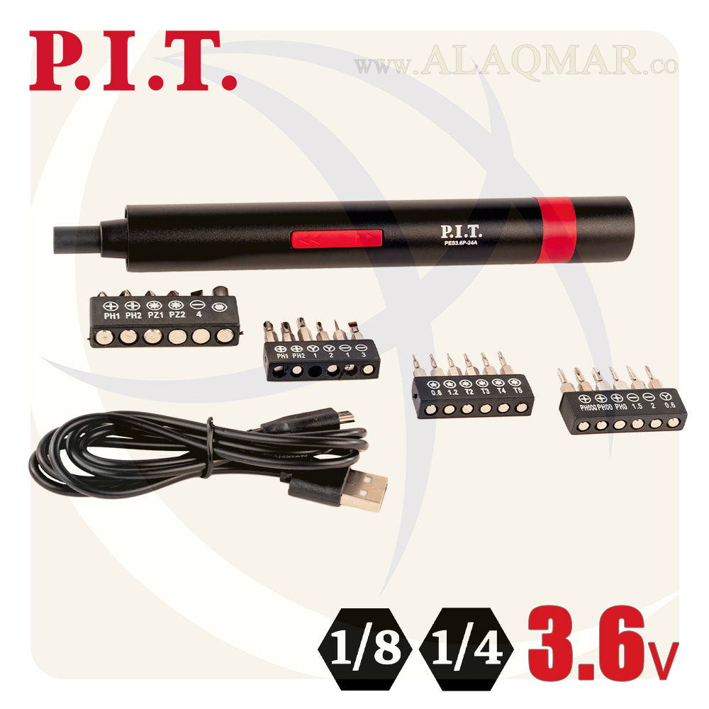مفك بطارية حل و ربط مسدس 1/4بوصة 3.6فولت 4نيوتن 1.3امبير Li-Ion  + سنون PES3.6P-24A PIT