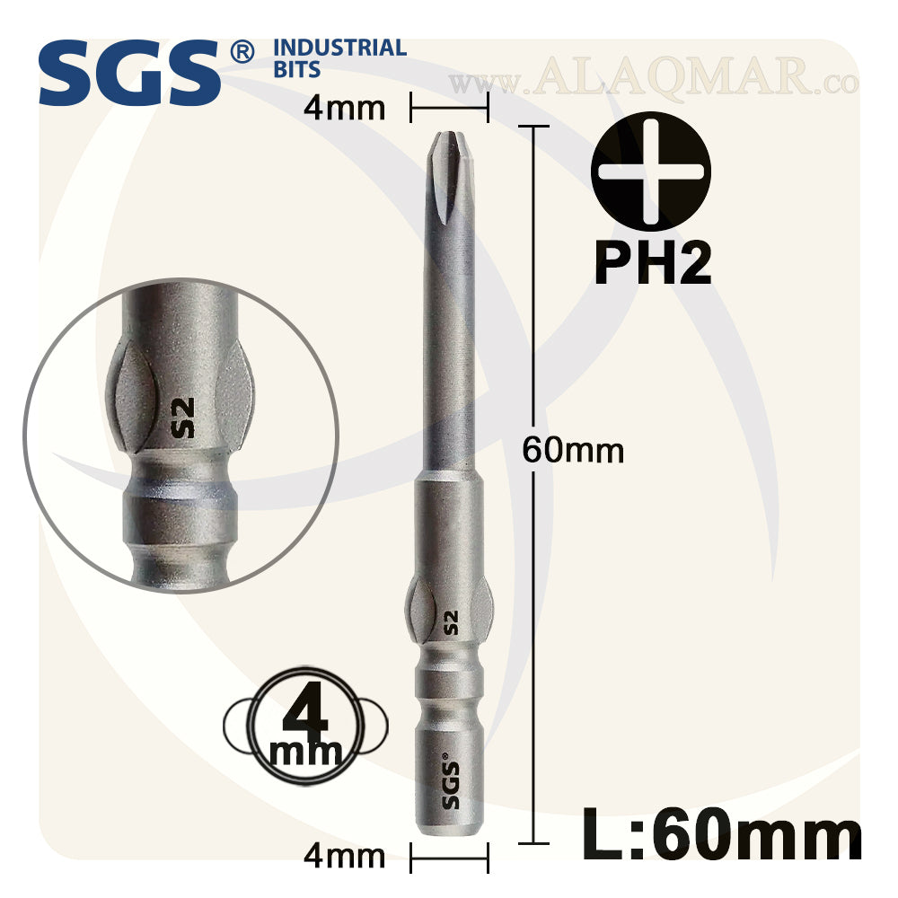 سن مفك الكتروني اكس 4ملي صليبة PH2 طول 60ملي S2 SGS460-4.0PH2 SGS